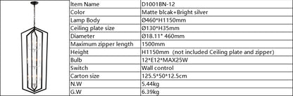 US Local 12-Light Farmhouse Kitchen Chandeliers, Matte Black And Sliver Vintage Rustic Cage Light Fixture Adjustable Height Chandeliers For Dining Room Hallway Foyer Entryway E12 Bulbs Not Included