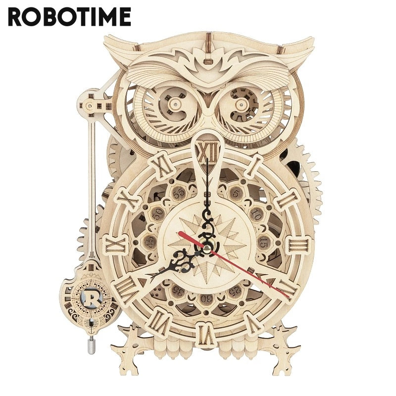 US Local Robotime Rokr Creative DIY Toys 3D Owl Wooden Clock Building Block Kits For Children Christmas Gifts Home Decoration LK503