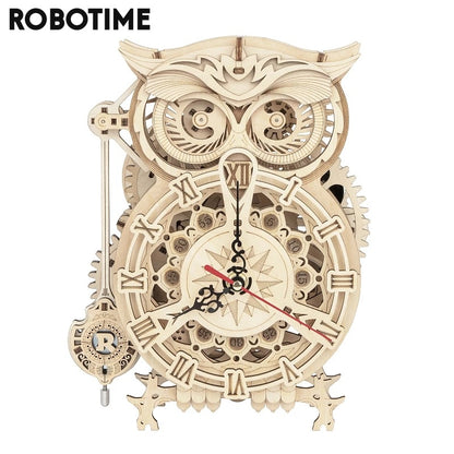US Local Robotime Rokr Creative DIY Toys 3D Owl Wooden Clock Building Block Kits For Children Christmas Gifts Home Decoration LK503