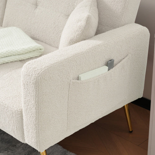 UK Local The Sofa Bed Has A Bed Function, Three Adjustable Backrest Angles, Gold Legs, Cushions And Side Storage Pockets.