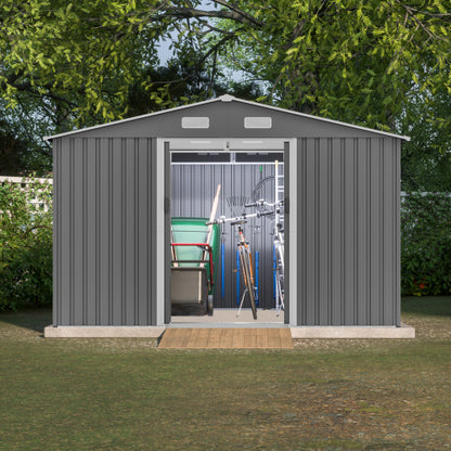 US Local 10X8 FT Outdoor Storage Shed, Metal Foundation & Lockable Doors, Tool Shed For Garden, Patio, Backyard, Lawn, Grey
