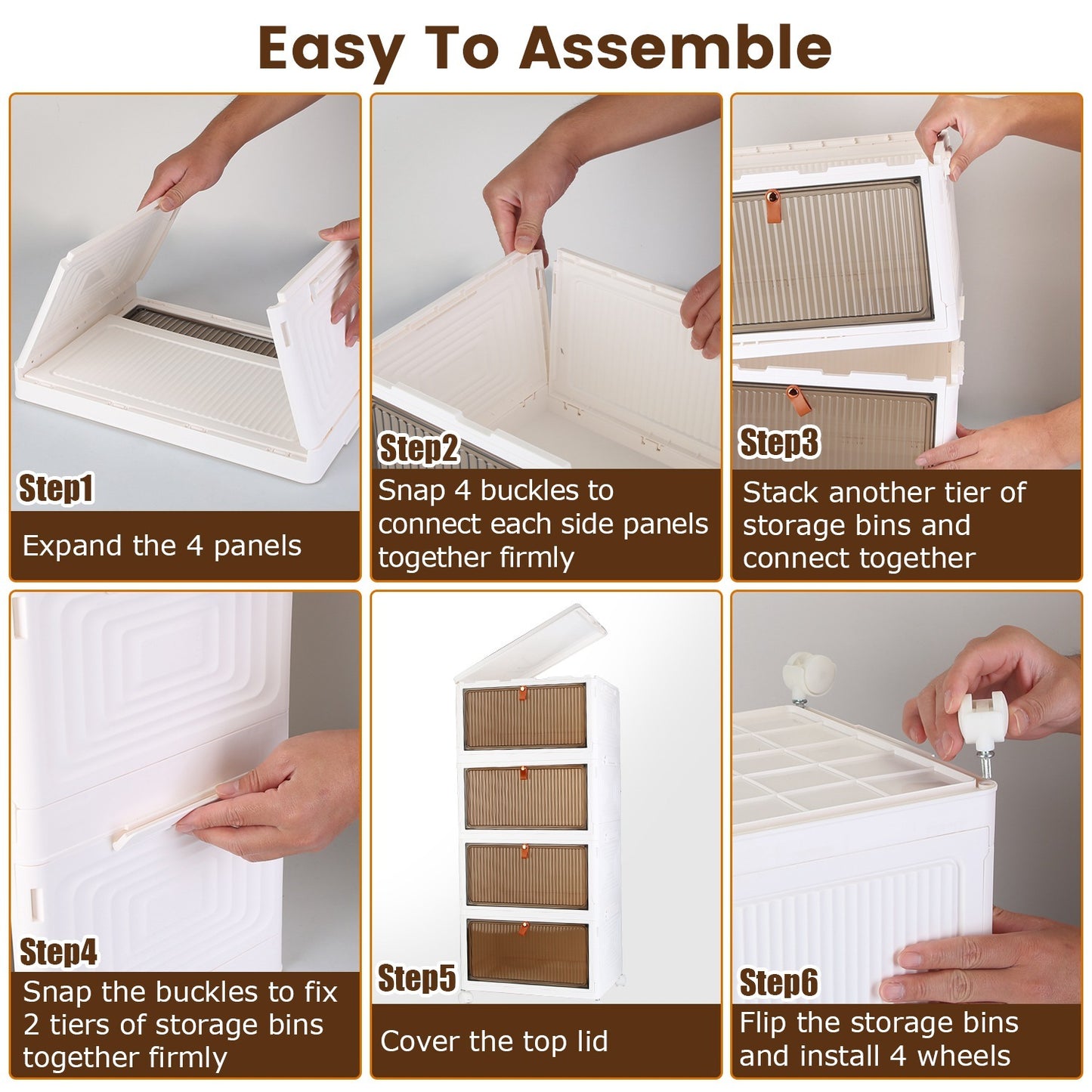 US Local 4Pc Foldable Storage Bins With Lid Front Magnetic Door Collapsible Stackable Closet Organizer Containers With 4Pcs 360 Degree Rotatable Wheels