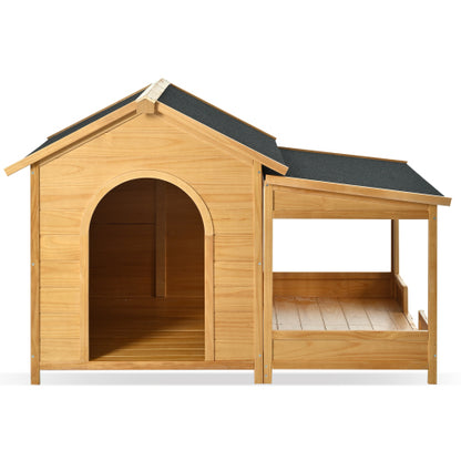 US Local 60.2 Large Wooden Dog House With Porch, Cabin Style Dog Crate With Asphalt Roof And Elevated Floor, Dog Kennel With Side Window And Doors, Perfect For Medium & Large Dogs, Nature
