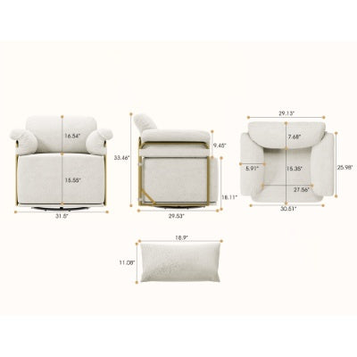 US Local 360 Degree Square Swivel Accent Sofa Chair,Fluffy Fabric Lounge Wide Upholstered Reading Chair With Gold Metal Legs, Comfortable Armchair For Living Room,Bedroom,Office