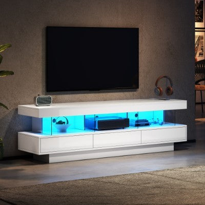 UK Local TV Stand Cabinet High Gloss TV Stand Unit With LED Lights 160CM, 3 Drawers, 3 Open Storage Space, For Bedroom Living Room Home Furniture