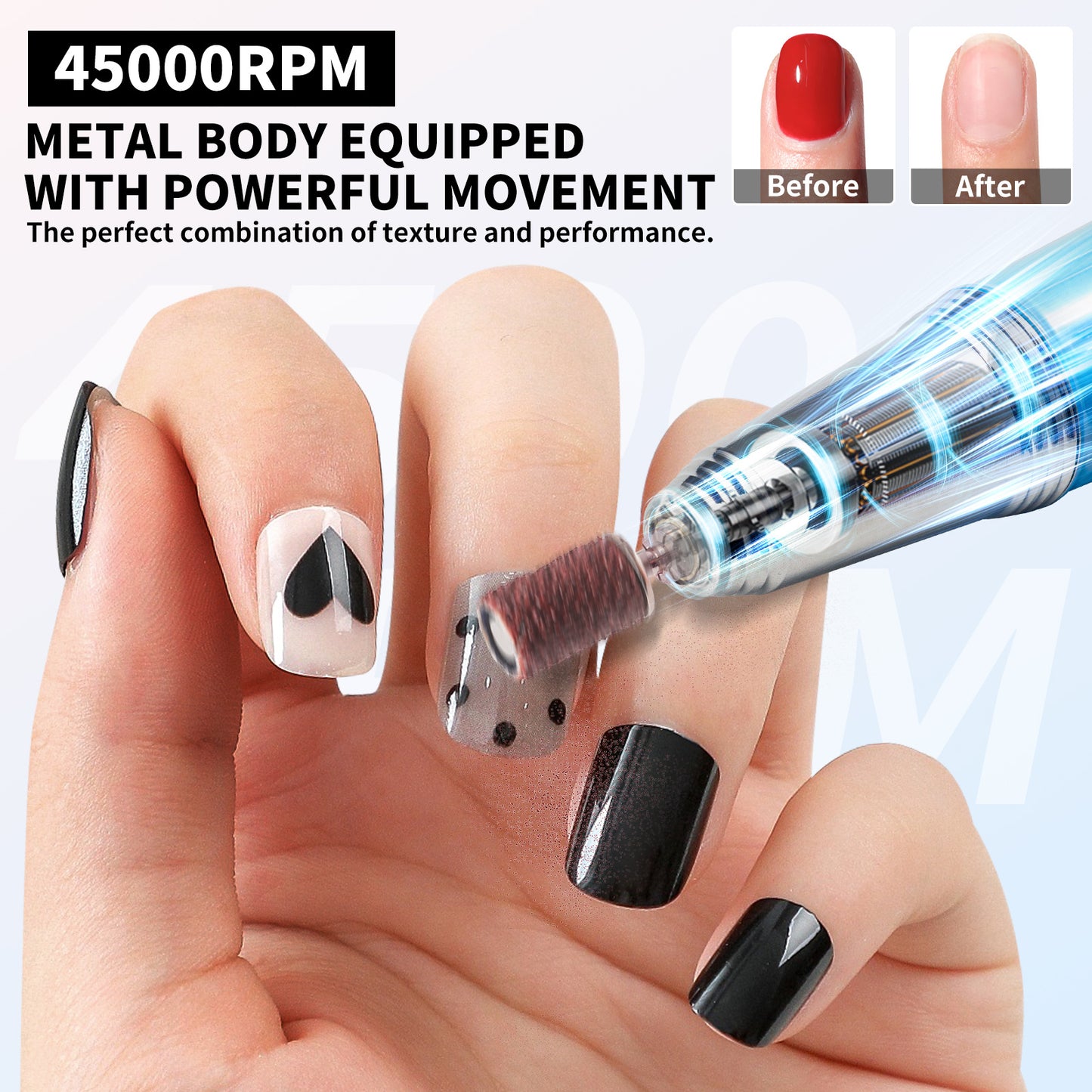 US Local Nail Drill, Portable Electric Nail File 45000RPM, Rechargeable Nail Drill Professional With Bits & Base, For Acrylic Gel Nails, E-File Machine, Manicure Polishing, For Salon Home