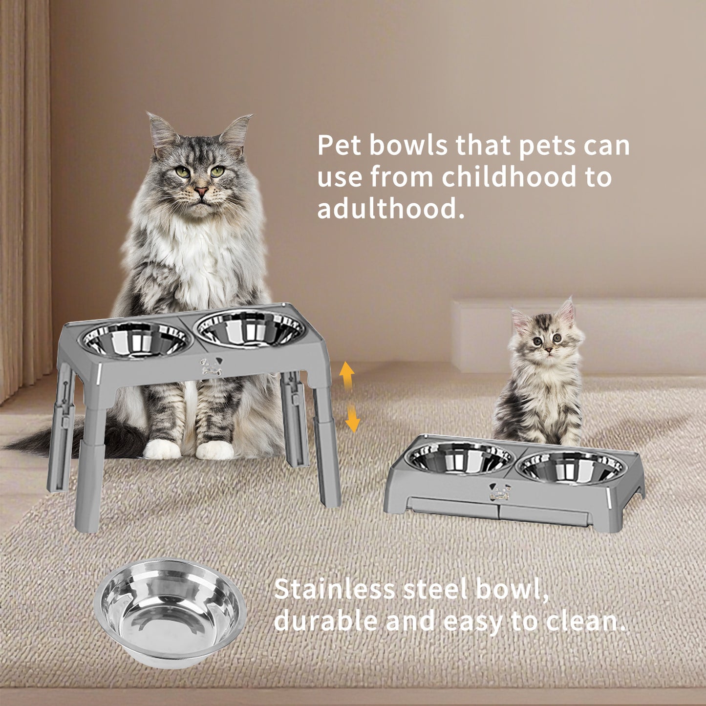 US Local Height Adjustable Stainless Steel Buttons For Dogs - Anti-Slip Feeding Station For Small And Medium Dogs - Ergonomically Designed For Healthy Eating - Easily Cleanable Dog Drinking And Feeding Space