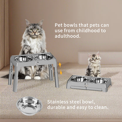 US Local Height Adjustable Stainless Steel Buttons For Dogs - Anti-Slip Feeding Station For Small And Medium Dogs - Ergonomically Designed For Healthy Eating - Easily Cleanable Dog Drinking And Feeding Space