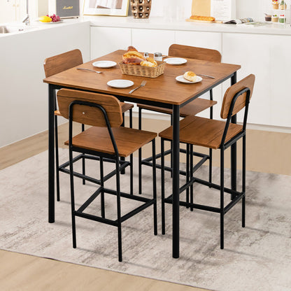 US Local 5 Pieces Industrial Dining Table Set With Counter Height Table And 4 Bar Stools