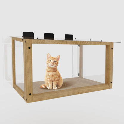US Local Waterproof Window Cat Perch Catio, Wood Cat Window Box, Window Catio For Indoor Cats. Suitable Single Hanging Window With An Inner Diameter Of The Window Frame With A Net Opening Width Of 24-35 In