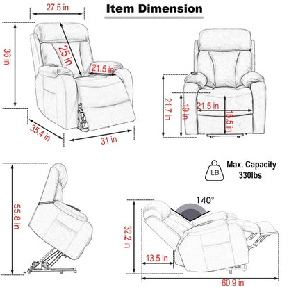 US Local Electric Power Lift Recliner Chair For Elderly, Fabric Recliner Chair For Seniors, Home Theater Seating,Living Room Chair,Side Pocket, Remote Control,Light Gray