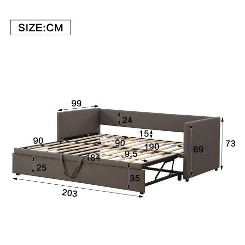 UK Local Upholstered Bed, 3FT Single Bed 90x190cm, Bottom With Bed 90x190cm, Can Be Joined Into A Double Bed, Daybed Sofa Bed, Youth Bed, For Adults  Teenagers, Easy Assembly, Linen, Grey