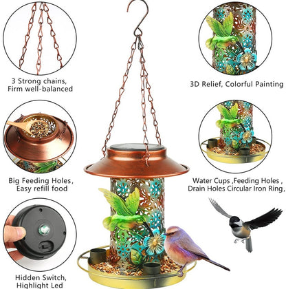 US Local Solar Bird Feeder For Outdoors Hanging, Metal Wild Bird Feeder For Cardinals Solar Garden Lantern With S Hook As Gift For Bird Lovers