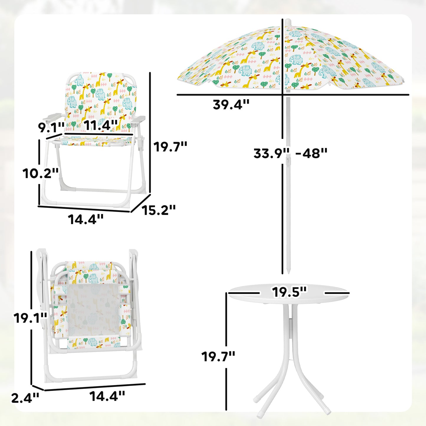 US Local Kids Picnic Table And Chair Set, Outdoor Activity Table With Foldable Chairs, Removable Umbrella For Backyard, White