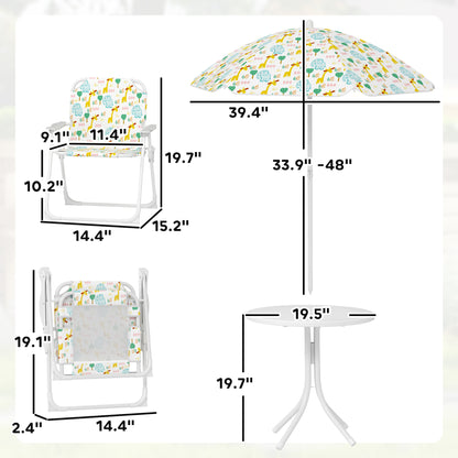 US Local Kids Picnic Table And Chair Set, Outdoor Activity Table With Foldable Chairs, Removable Umbrella For Backyard, White