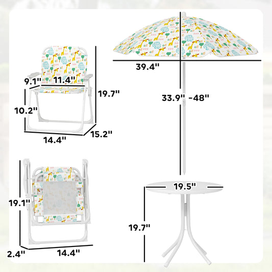 US Local Kids Picnic Table And Chair Set, Outdoor Activity Table With Foldable Chairs, Removable Umbrella For Backyard, White