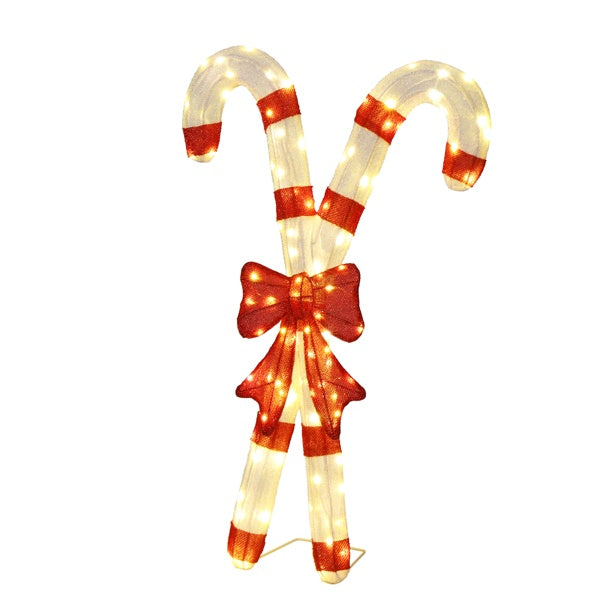 US Local Lighted Candy Cane And Red Bowknot Christmas Decorations, Pre-lit 2D Holiday Decor With 100 Warm White LED Lights For Xmas Outdoor Indoor Decor Lighted Holiday Displays