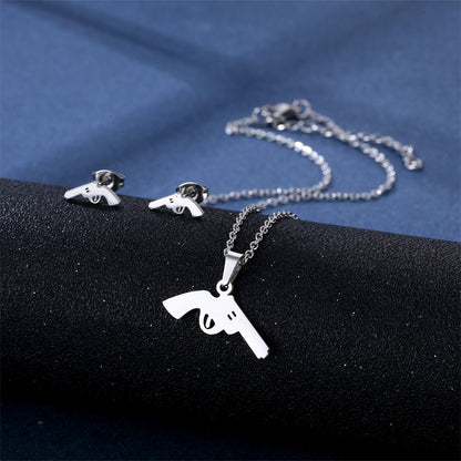 Stainless Steel Necklace Ear Stud Combination Suit