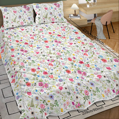 US Local Red Floral Quilt 3 Pieces Microfiber Quilt Sets Lightweight Bedspreads Botanical Coverlets Quilt Bedding Set All Season Quilts Twin Full Queen King Size