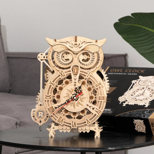US Local Robotime Rokr Creative DIY Toys 3D Owl Wooden Clock Building Block Kits For Children Christmas Gifts Home Decoration LK503