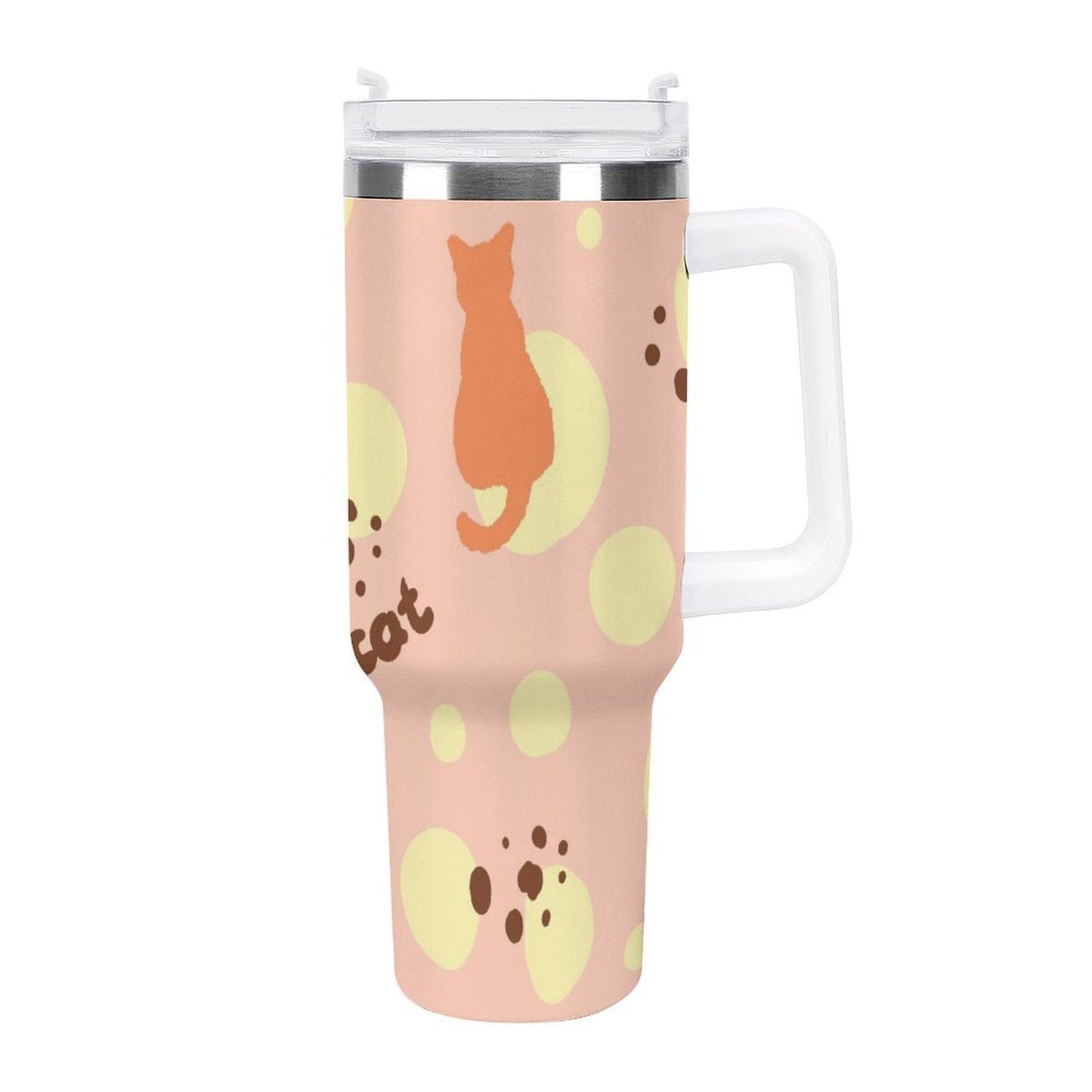 PHDT00263 POD US Local Tumbler 40 oz Large Capacity Car Cup Cat Footprints Pink Yellow