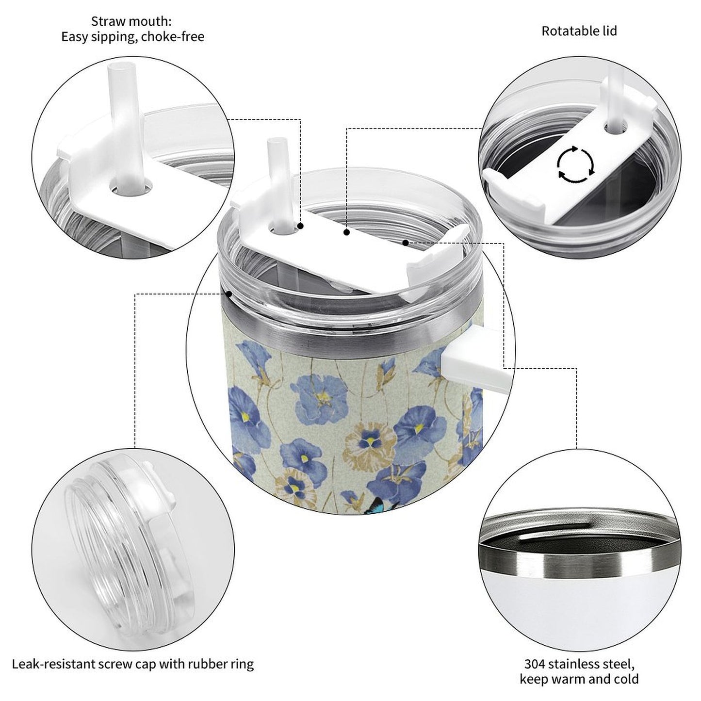 PHDT00368 POD US Local Tumbler 40 oz Large Capacity Car Cup Flowers 1