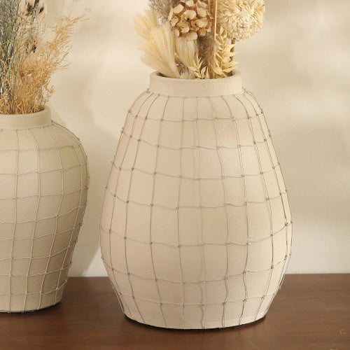 Leianna Handmade Large Terracotta Vase With Wireframe Contemporary Design, Handmade