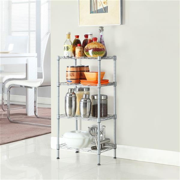 US Local Rectangular Four Story Household Storage Rack, Silver Gray