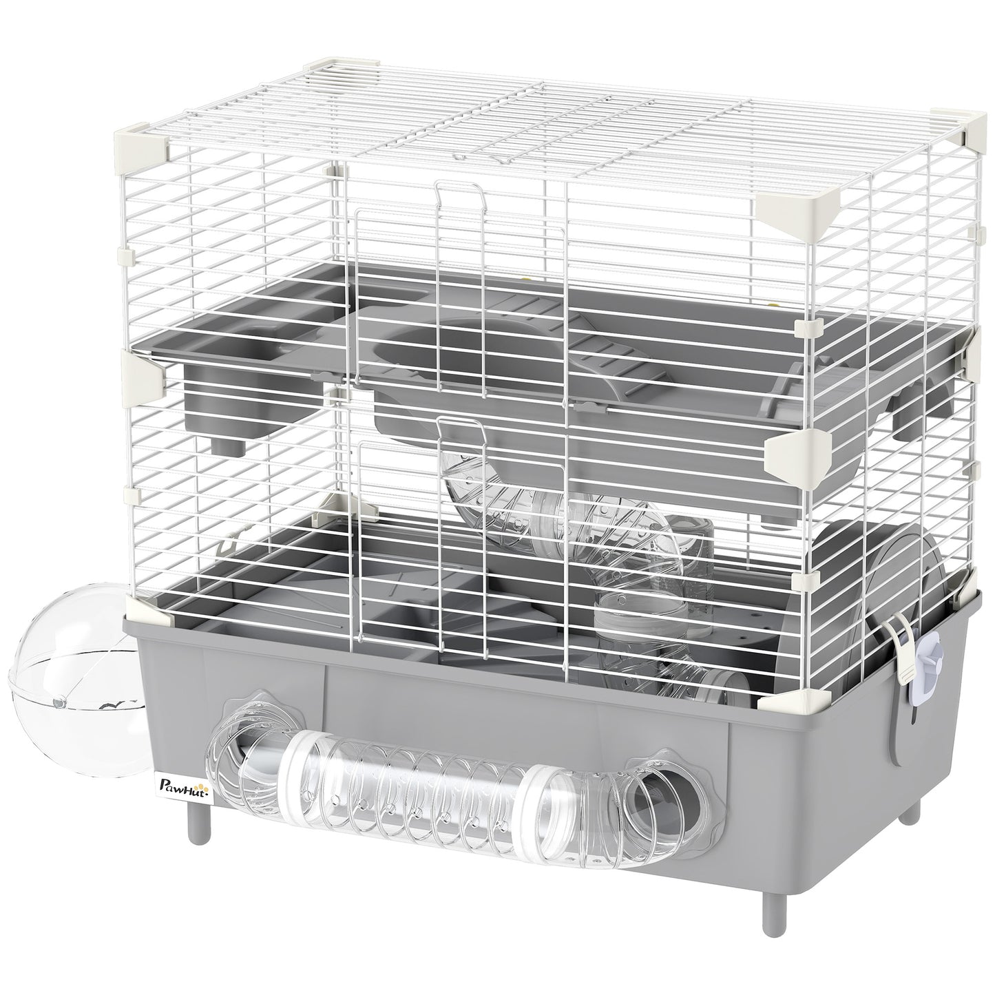 US Local 2-Tier Hamster Cage With Sand Bathroom, Running Wheel, Water Bottle, Tubes, Accessories, For Hamster, Gray