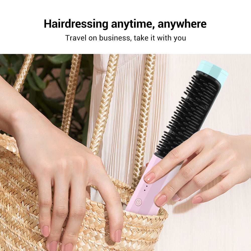 USA Local Straightening Comb Rechargeable Hair Wireless Straightener Curler Curling Straighten Dual-purpose Travel Portable USB Charging