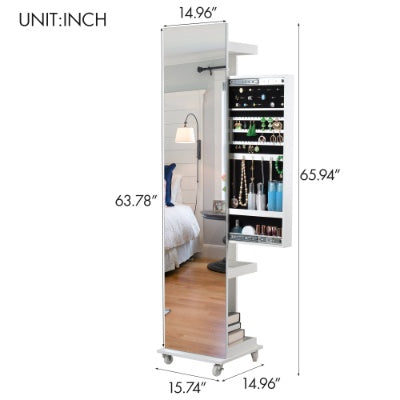 US Local Full Length Mirror 360 Swivel Jewelry Cabinet