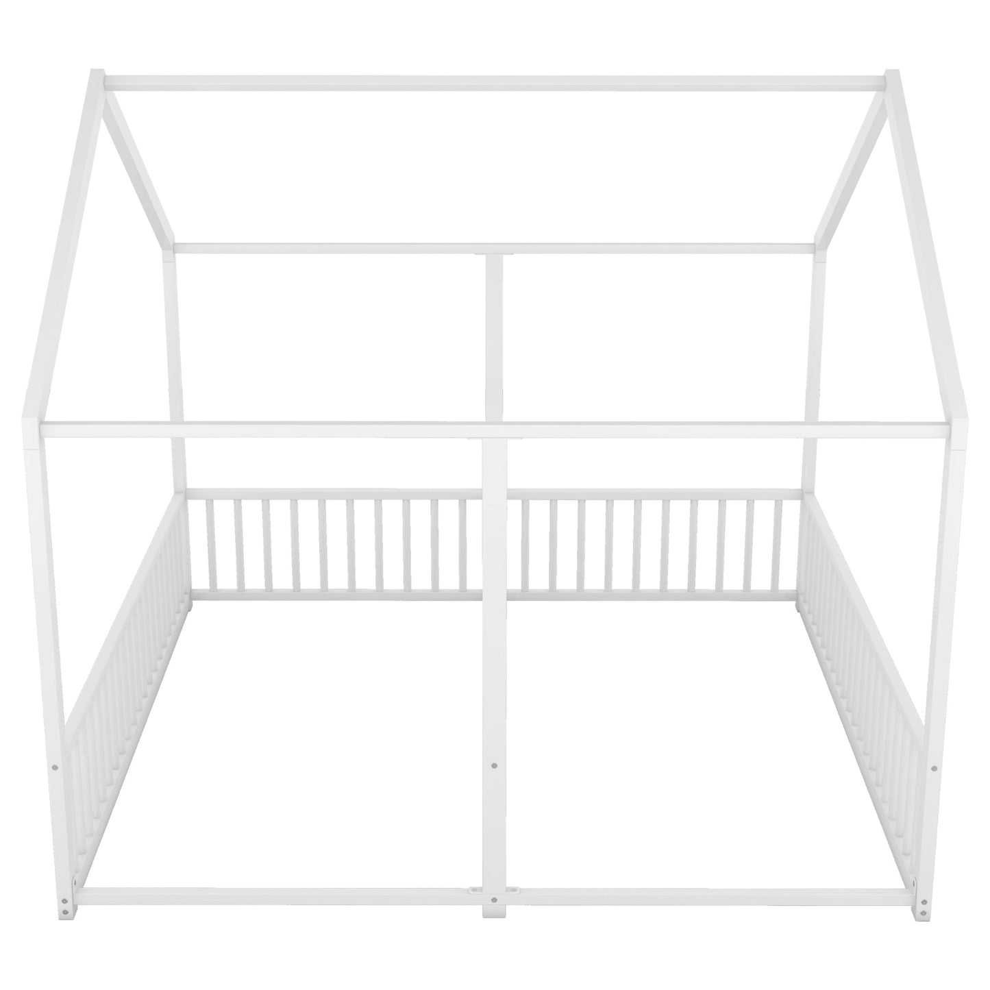 US Local Metal Twin Size House Platform Beds, Two Shared Beds, White