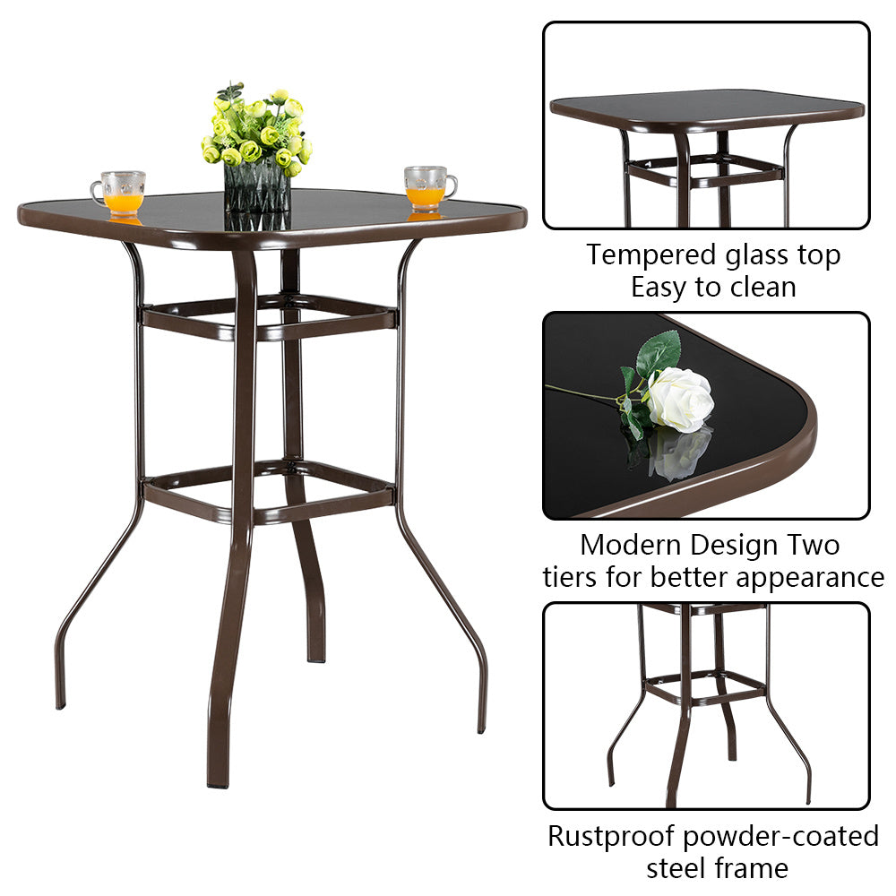 US Local Brown Wrought-iron Glass High Bar Table