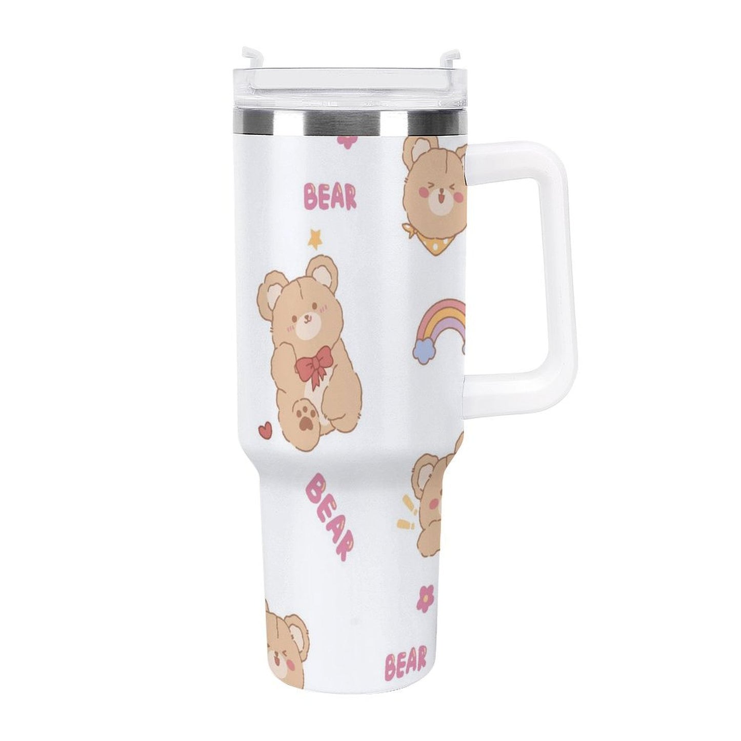 PHDT00513 POD US Local Tumbler 40oz Large Capacity Car Cup Cute, Teddy Bear, Happy