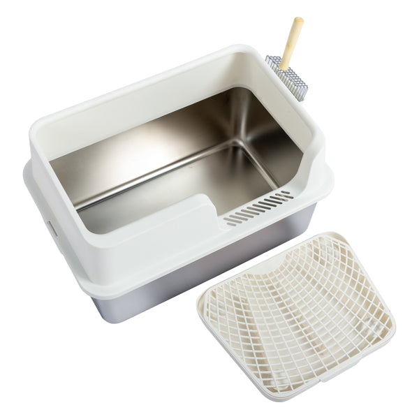 US Local Stainless Steel With Plastic, Buckle Style With Shovel, Foot Pad, White Litter Box