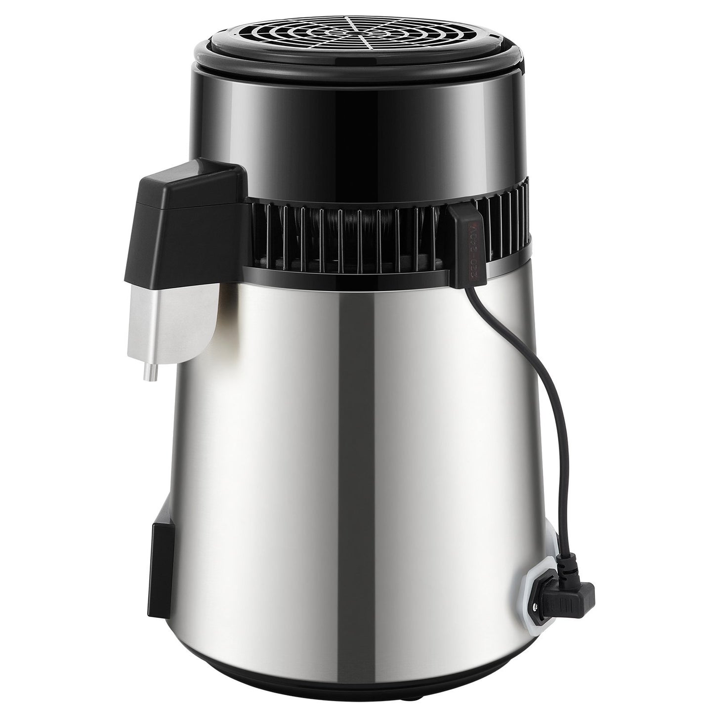 US Local 1.1 Gal Water Distiller, 0.3 Gal H, 750W Distilled Water Maker Machine 0-99H Timing Set Temp Display, 304 Stainless Steel Countertop Distiller Glass Carafe Cleaning Powder 3 Carbon Packs, Silver