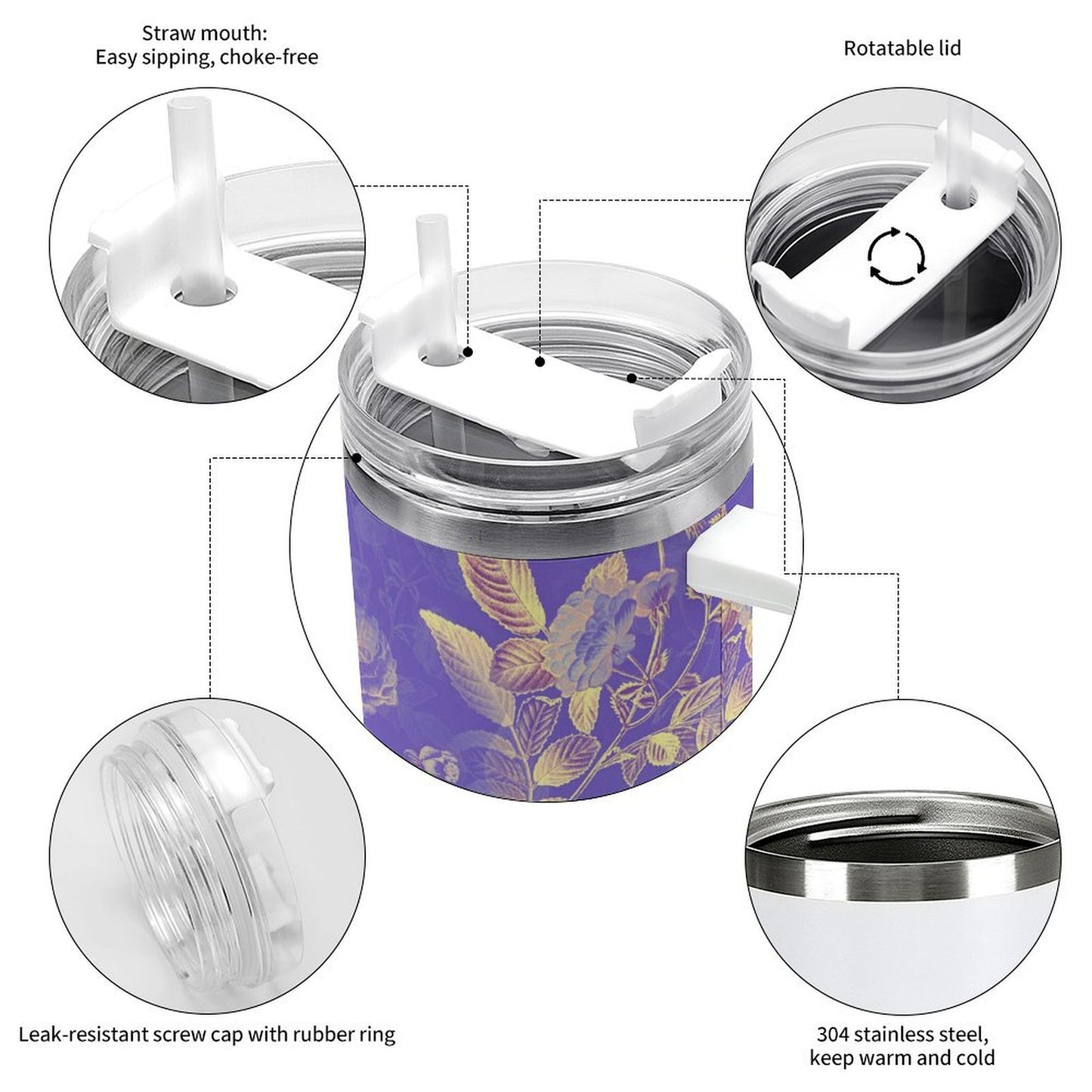 PHDT00119 POD US Local Tumbler 40 oz Large Capacity Car Cup Flowers