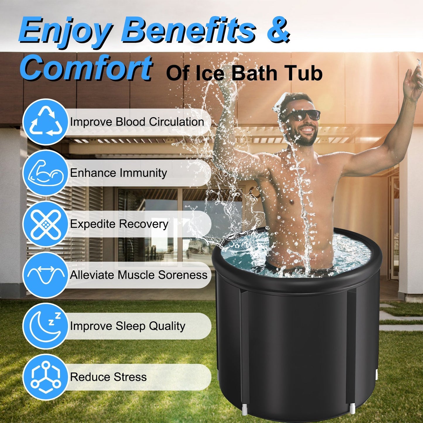 US Local 1Pc 97Gal Large Size Ice BathTub With Cover For Adults Athletes Recovery Cold Water Therapy Outdoor Portable Cold Plunge Tub 660LBS Load Capacity 33.46x33.46x29.52in