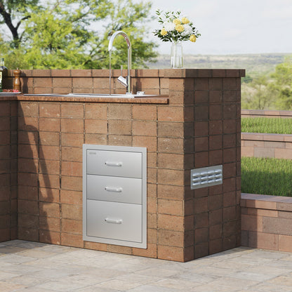 US Local VEVOR 18x20.5 Inch Outdoor Kitchen Stainless Steel Triple Access BBQ Drawers With Chrome Handle, 18 X20.5 X 23 Inch