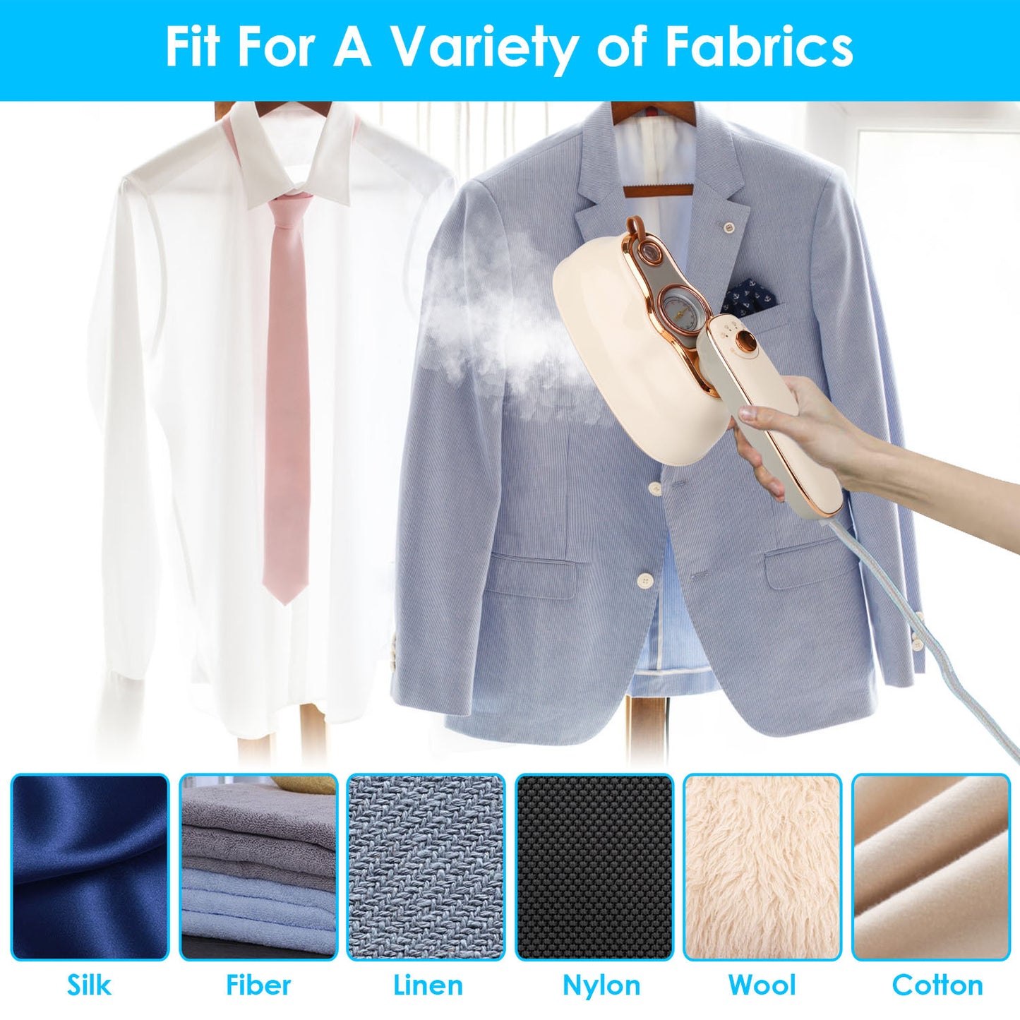 US Local 1Pc 1200W Foldable Handheld Clothes Iron Steamer With Wet Dry Ironing Mode Portable Garment Steamer Travel Clothing Wrinkles Remover With Temperature Display