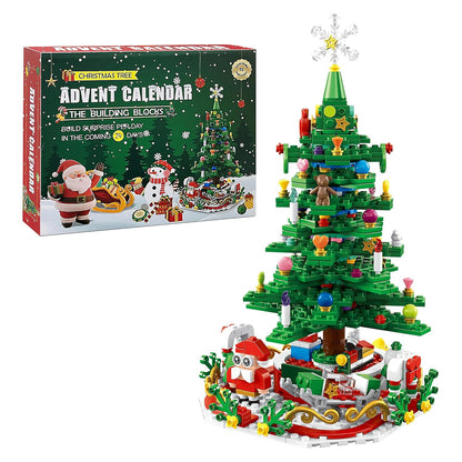 US Local 2025 Year Christmas Tree Building Set With LED Light Tabletop Christmas Building Block 24 Days Christmas Countdown Calendar For Boys Girls 3-6