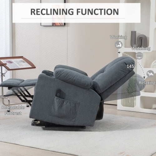 UK Local HOMCOM Oversized Riser And Recliner Chairs For The Elderly, Fabric Upholstered Lift Chair For Living Room With Remote Control, Side Pockets, Cup Holder, Grey