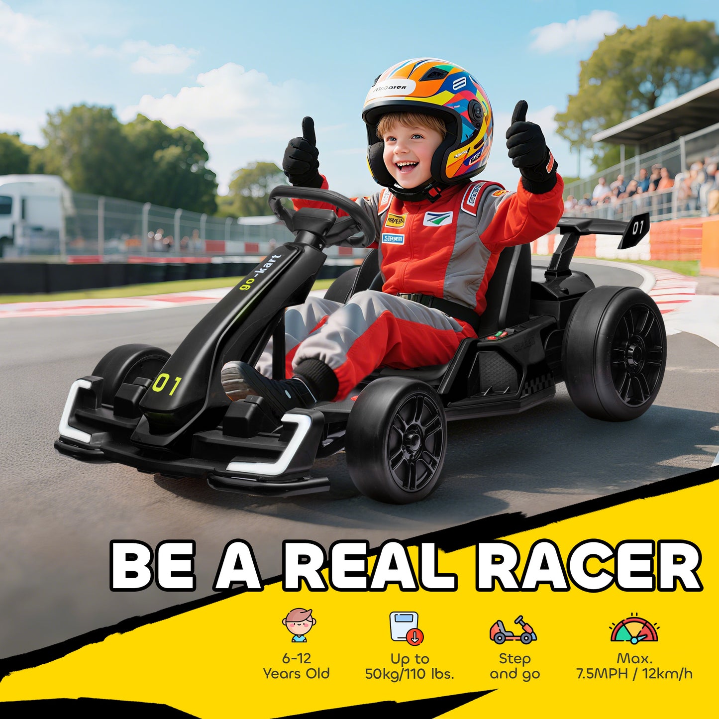 US Local 24V 7.5 MPH Electric Go Kart with Adjustable Seat
