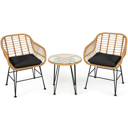 US Local 3 Pieces Rattan Furniture Set With Cushioned Chair Table