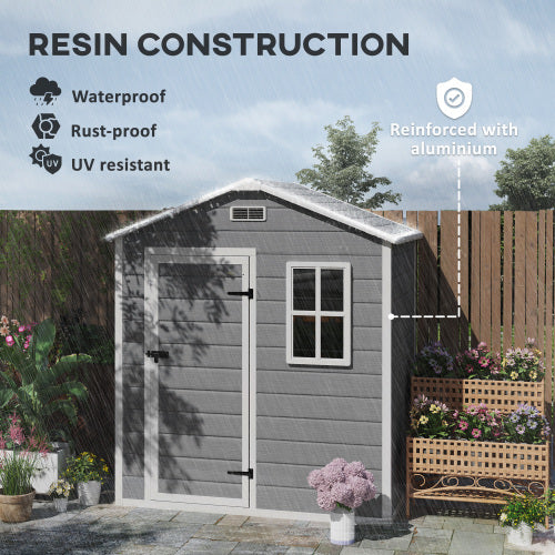 UK Local Outsunny 6 X 4ft Outdoor Shed With Foundation, Lockable Door, Vents, Windows, Plastic Shed For Tool Storage, Grey