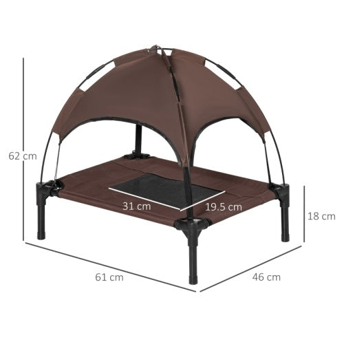 UK Local PawHut Raised Dog Bed Waterproof Elevated Pet Cot With Breathable Mesh UV Protection Canopy Brown, For Small Dogs, 61 X 46 X 62cm
