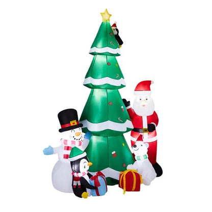 US Local 7.5FT Lighted Christmas Inflatable Decoration, Inflatable Christmas Tree With Santa And Snowman, Funny Blow Up Yard Decorations With Built-in LED Lights For Holiday Party Front Yard Lawn Garden Decor