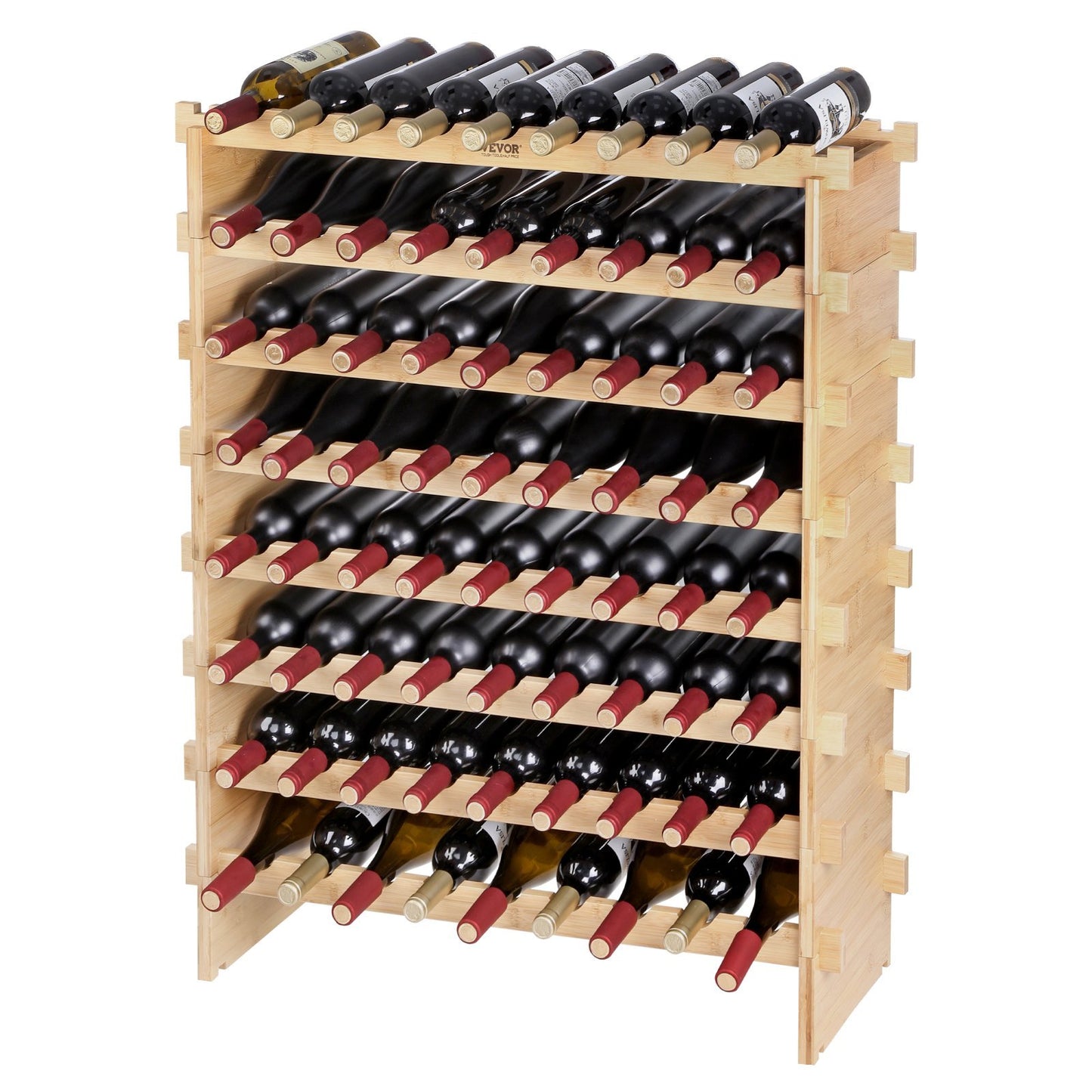 US Local VEVOR 72 Bottle Stackable Modular Wine Rack Bamboo Wood Display Shelf 8-Tier