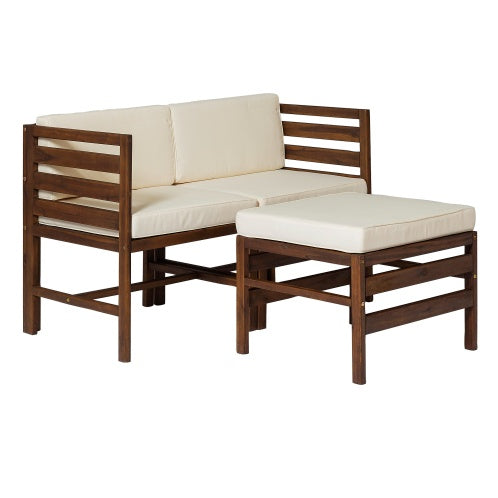 US Local Contemporary 3-Piece Modular Acacia Wood Left And Right Arm Chairs And Ottoman Dark Brown