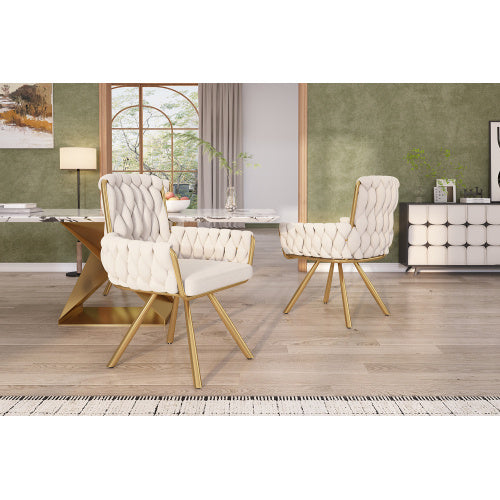 UK Local Velvet Dining Chair, Armchair, Single Luxurious Living Room And Bedroom Swivel Chair, Leisure Swivel Chair With Four Metal Support Legs, Beige